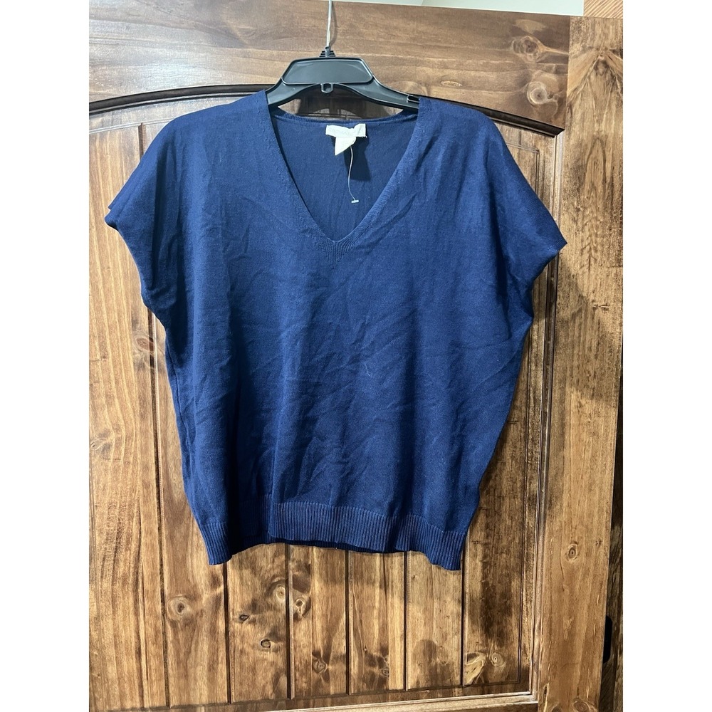 Cynthia Rowley Women's Navy Blue Sweater Top Short Sleeve Size Large NWOT